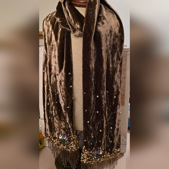 Mary Frances Velvet Scarf NWT Retired Bronze Beaded